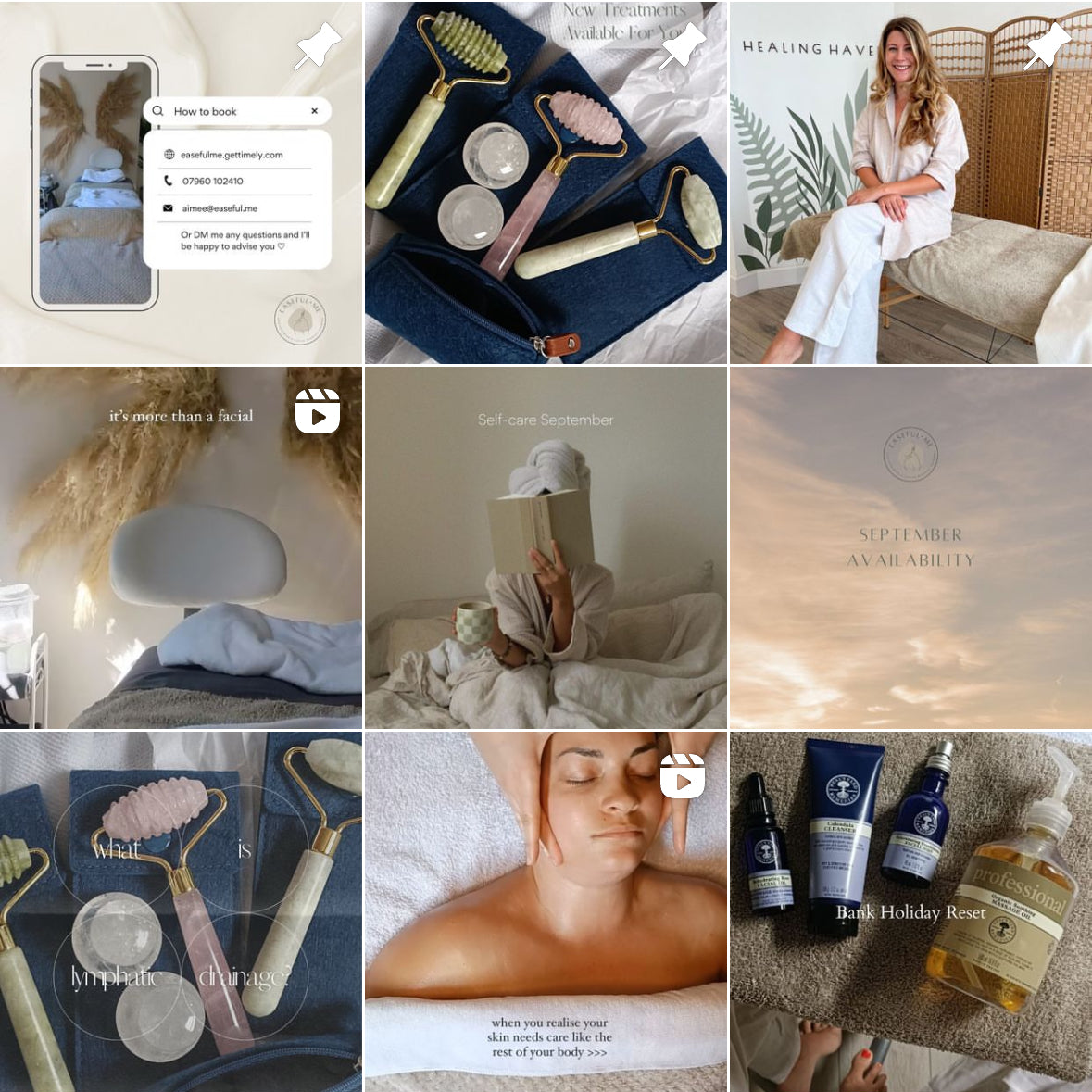instagram feed of an facial massage specialist designed by my social media management agency in bournemouth