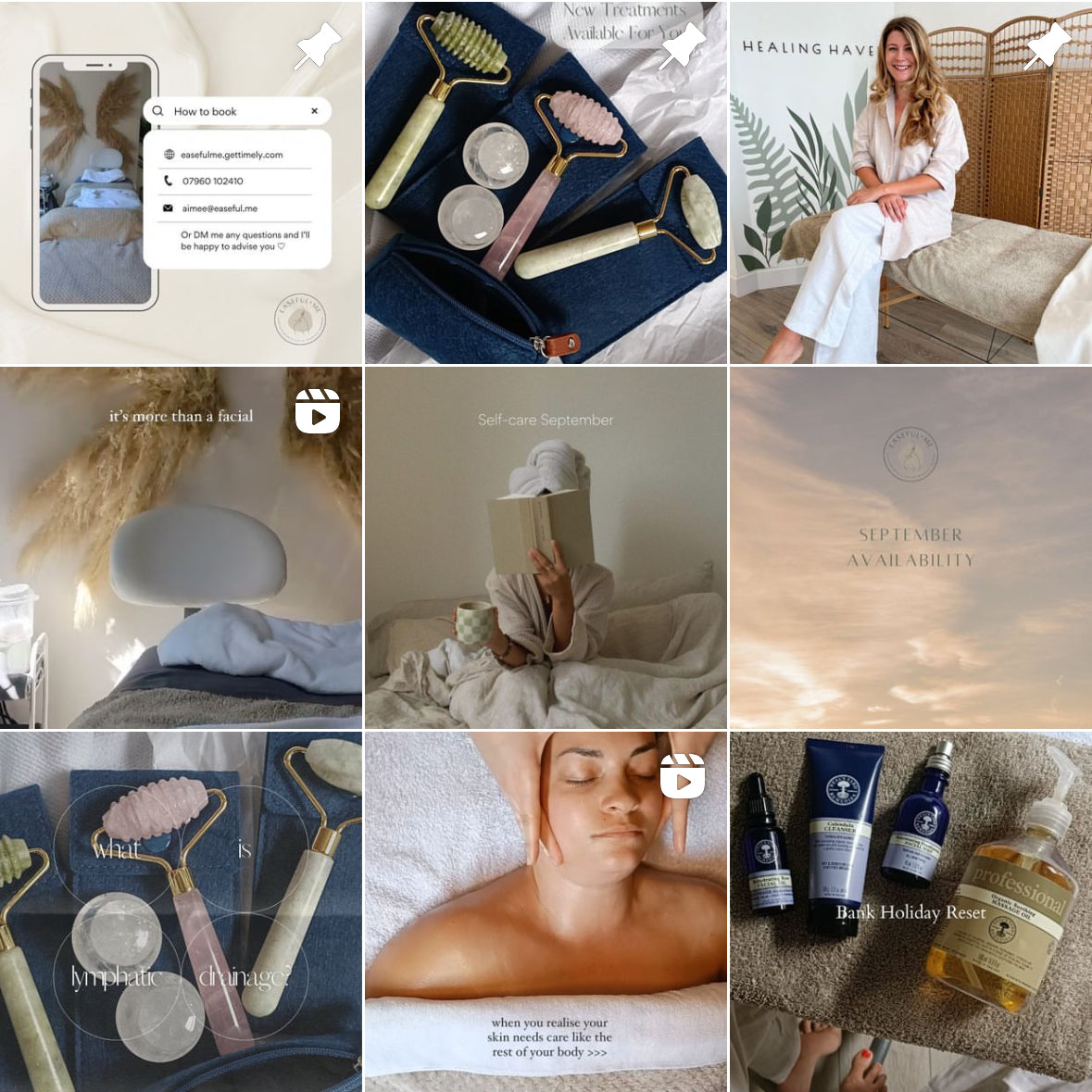 instagram feed of an facial massage specialist designed by my social media management agency in bournemouth 